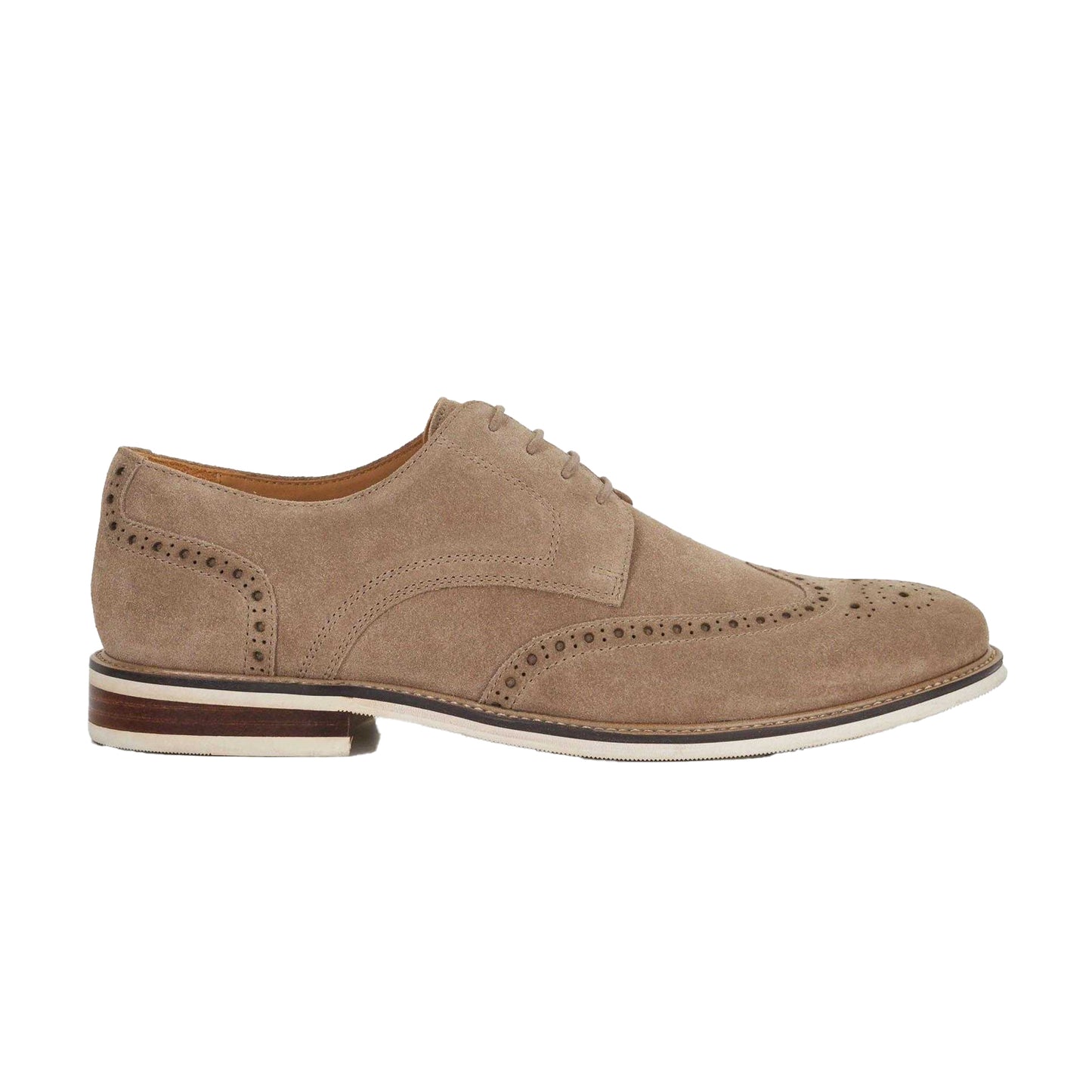 Beige - Side - Dune London Mens Stanford Leather Lace Up Brogues