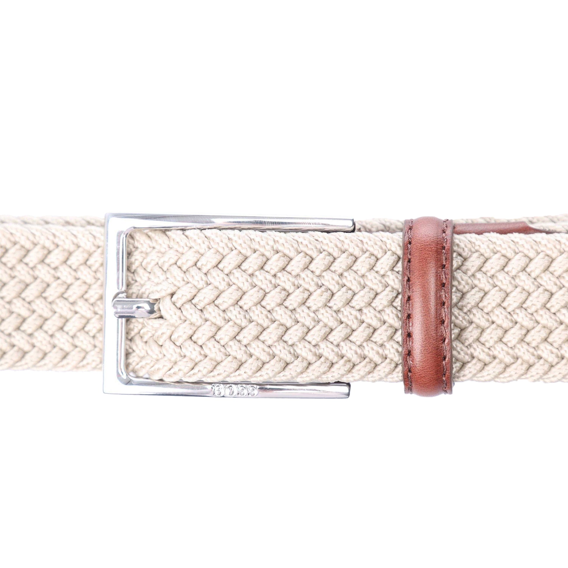 Beige - Close up - Boss Clori Woven Leather Belt