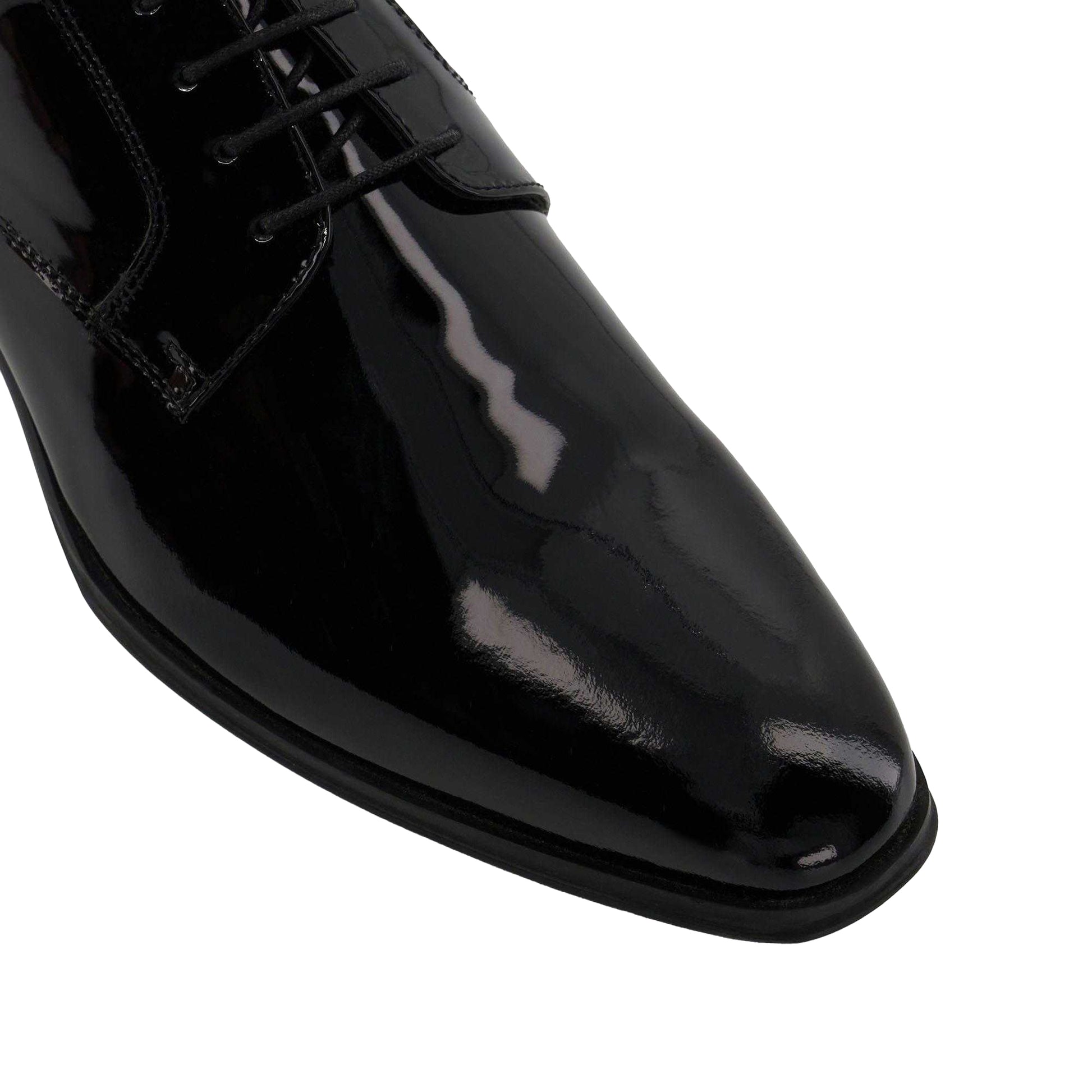 Black - Pack Shot - Dune London Mens Smart Patent Sheer Gibson Shoes