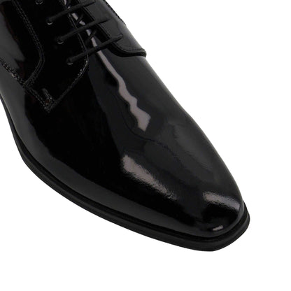 Black - Pack Shot - Dune London Mens Smart Patent Sheer Gibson Shoes