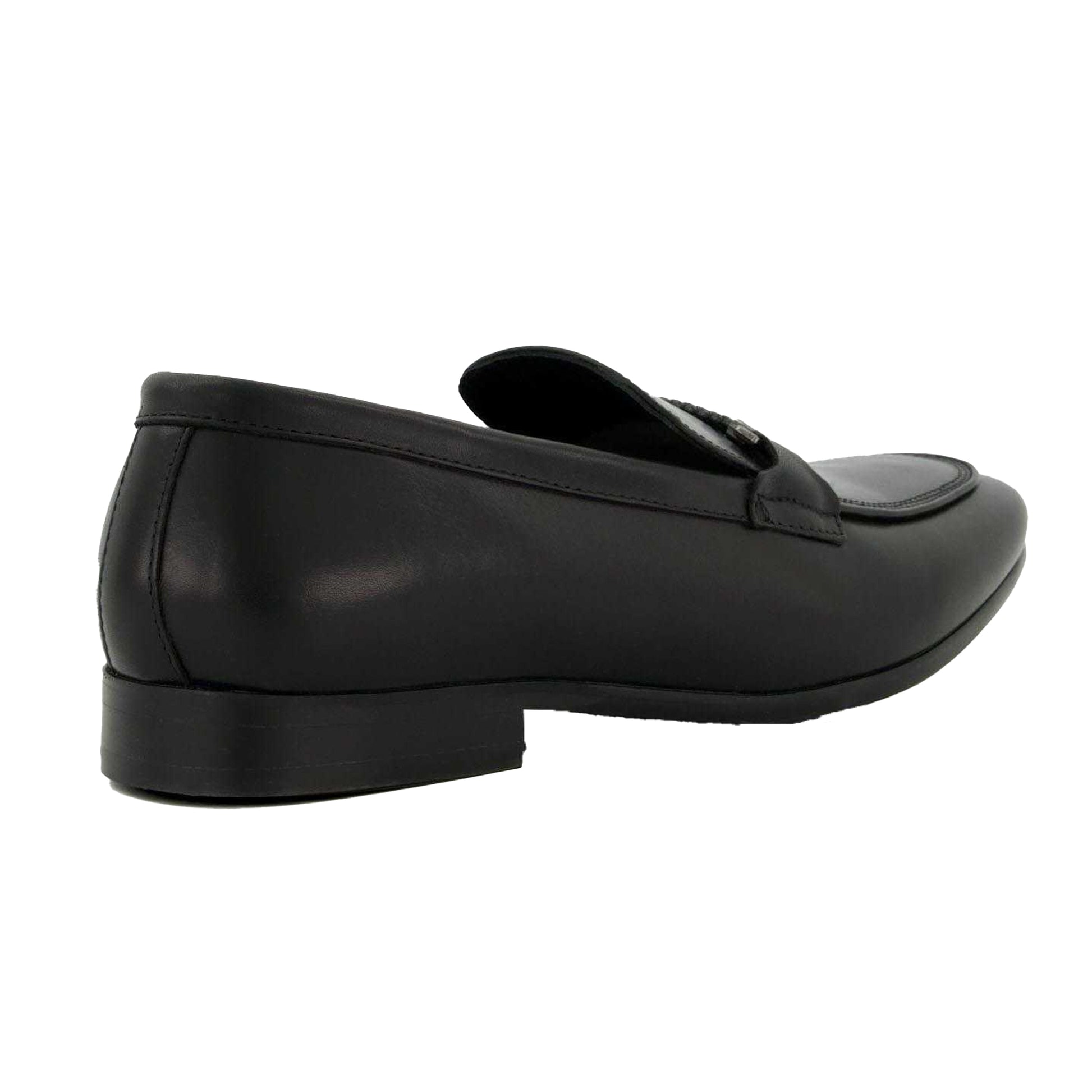 Black - Back - Dune London Mens Plaited Leather Snaffle Loafers