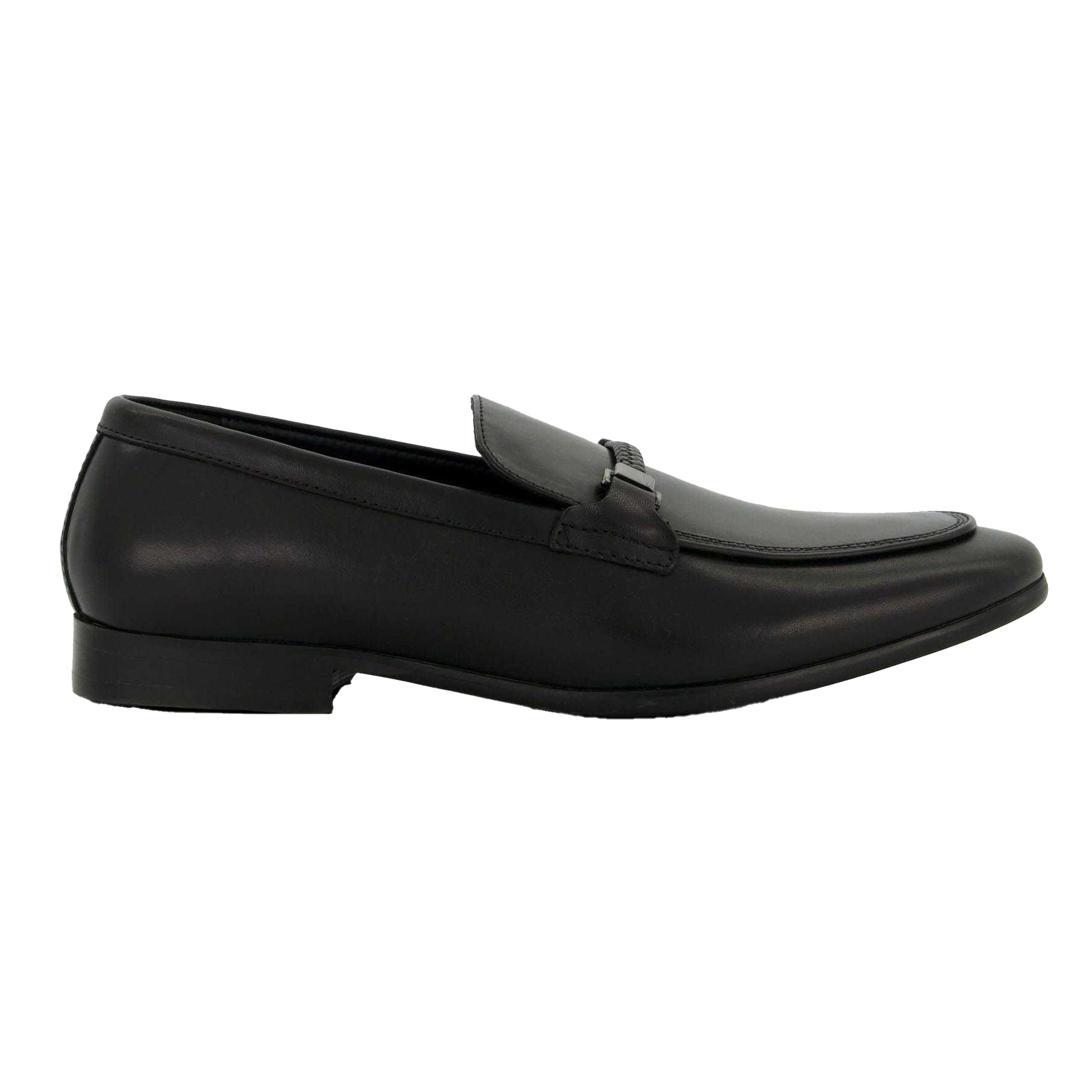 Black - Side - Dune London Mens Plaited Leather Snaffle Loafers
