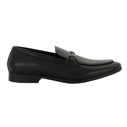 Black - Side - Dune London Mens Plaited Leather Snaffle Loafers