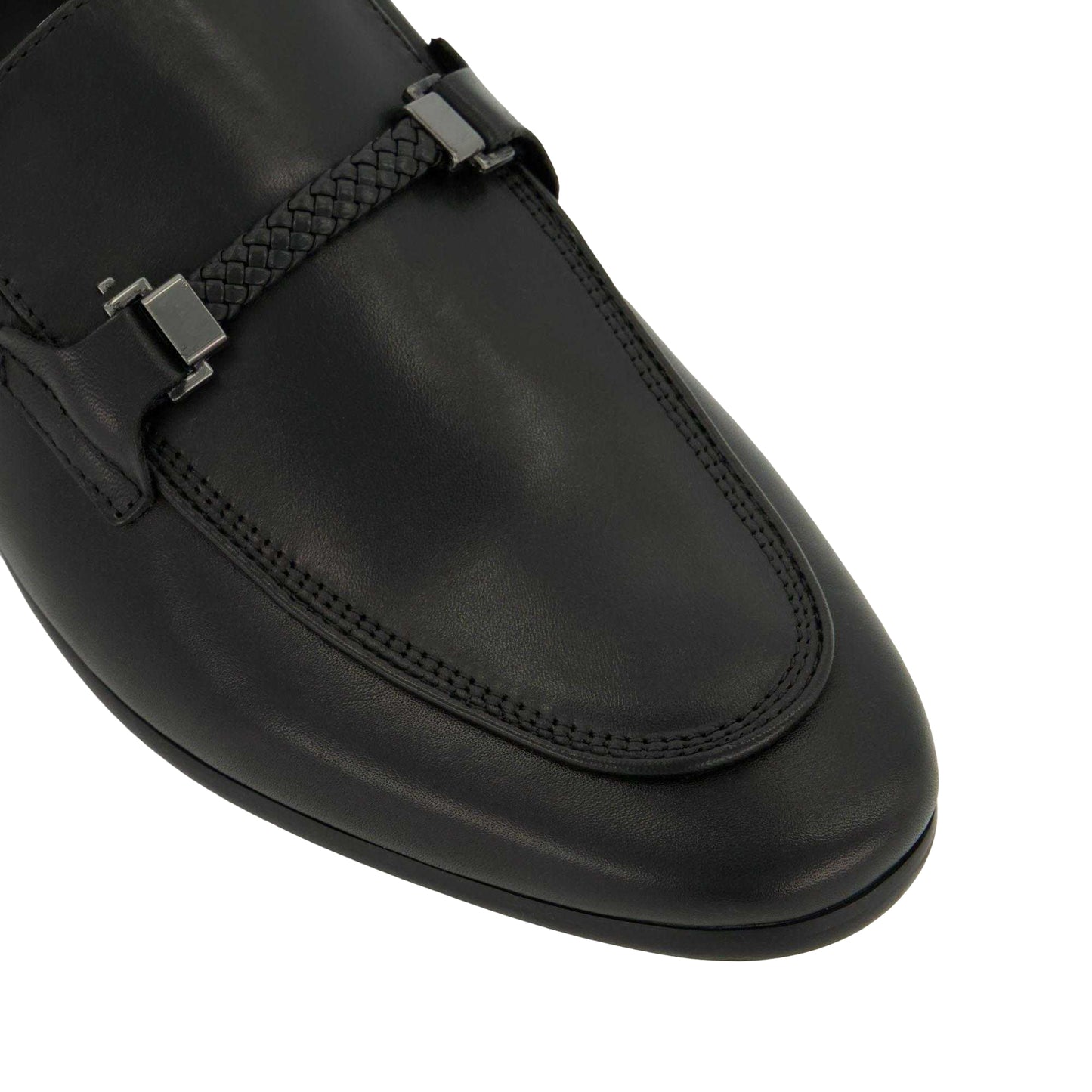 Black - Pack Shot - Dune London Mens Plaited Leather Snaffle Loafers