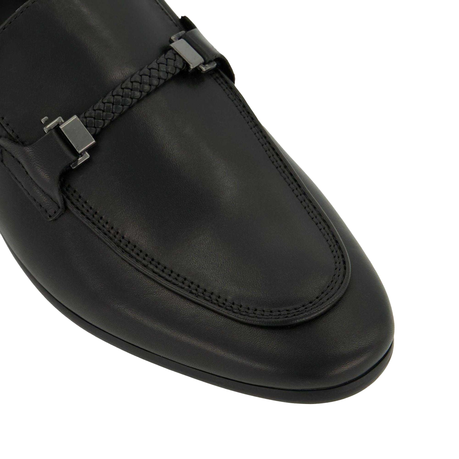 Black - Pack Shot - Dune London Mens Plaited Leather Snaffle Loafers