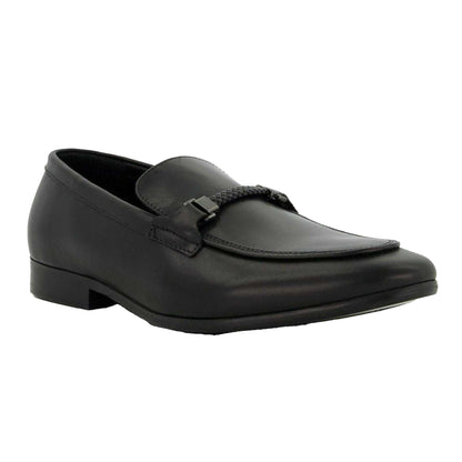 Black - Front - Dune London Mens Plaited Leather Snaffle Loafers