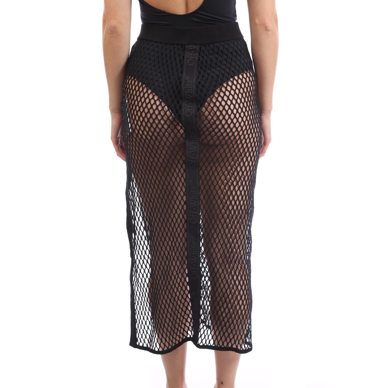 Black - Back - Off White Womens-Ladies Logo Mesh Maxi Skirt