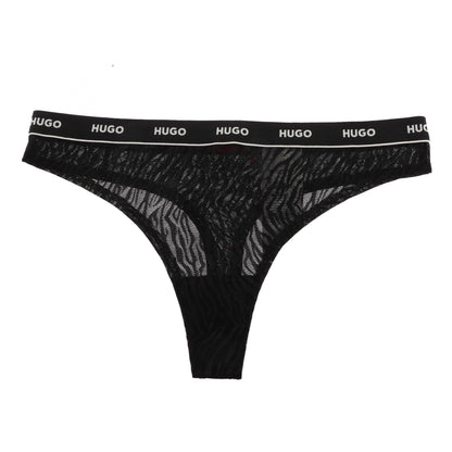 Black - Front - Hugo Womens-Ladies Lace Thong