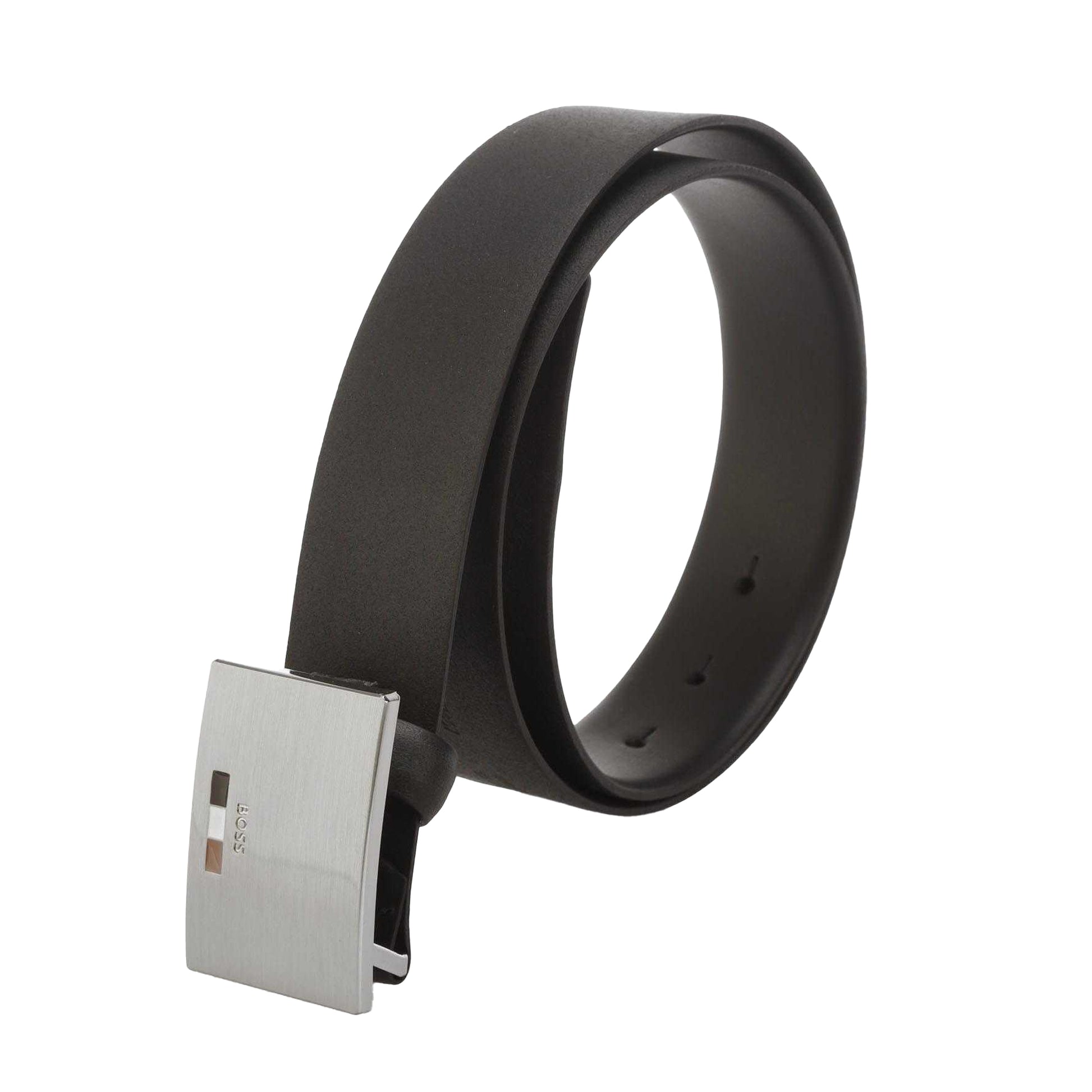Black - Back - Boss Icon Leather Buckle Waist Belt