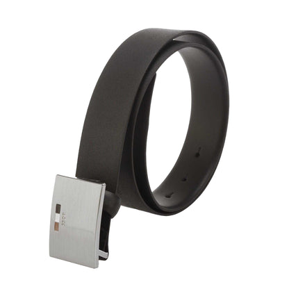 Black - Back - Boss Icon Leather Buckle Waist Belt