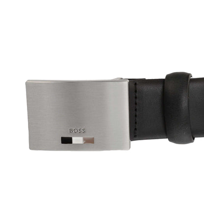 Black - Side - Boss Icon Leather Buckle Waist Belt