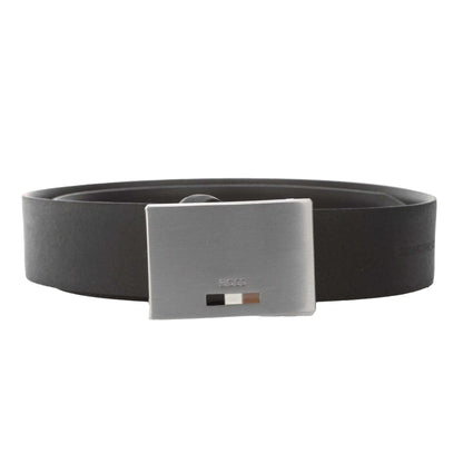 Black - Front - Boss Icon Leather Buckle Waist Belt