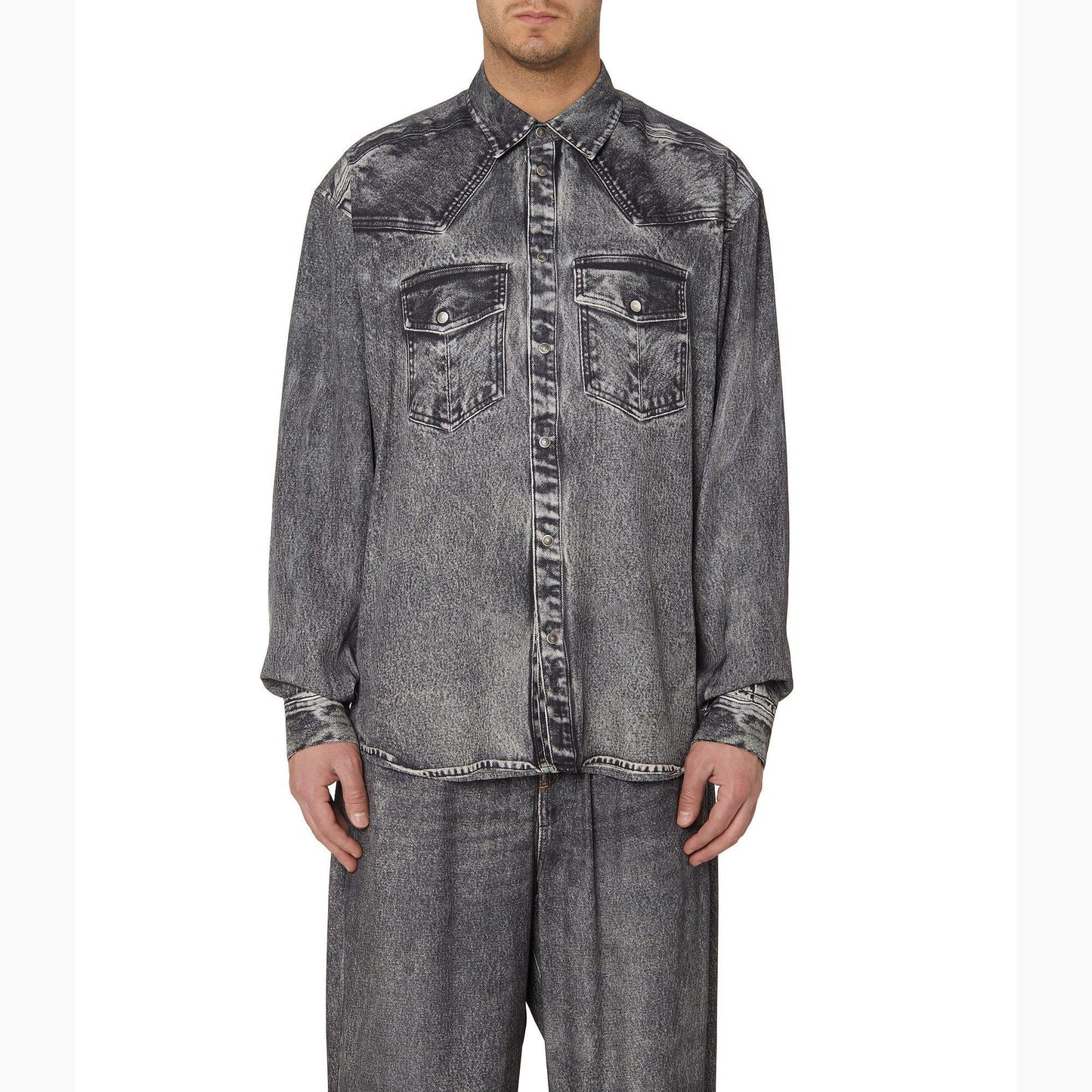 Black-Grey - Lifestyle - Diesel Mens S-Gils Denim Look Shirt
