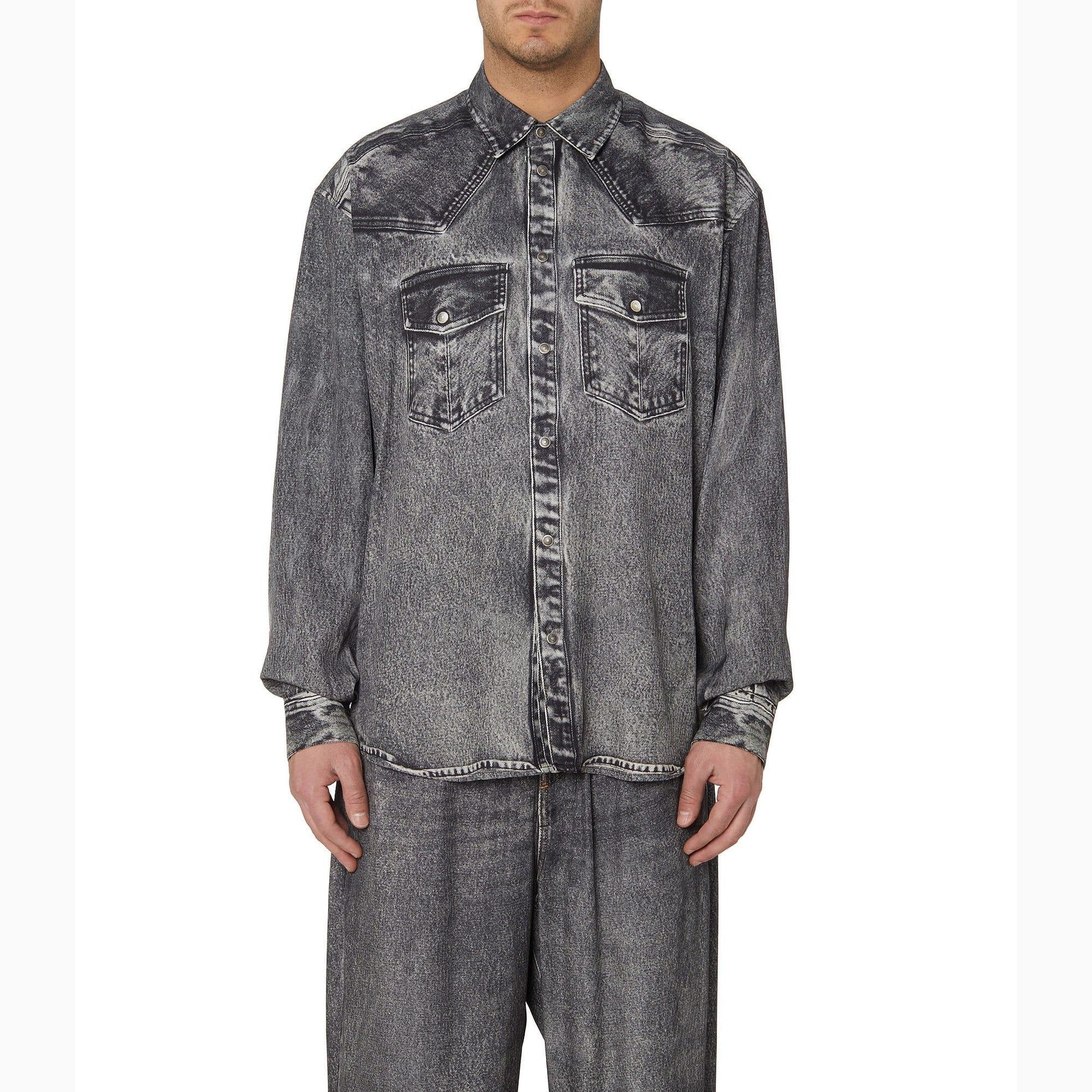 Black-Grey - Lifestyle - Diesel Mens S-Gils Denim Look Shirt