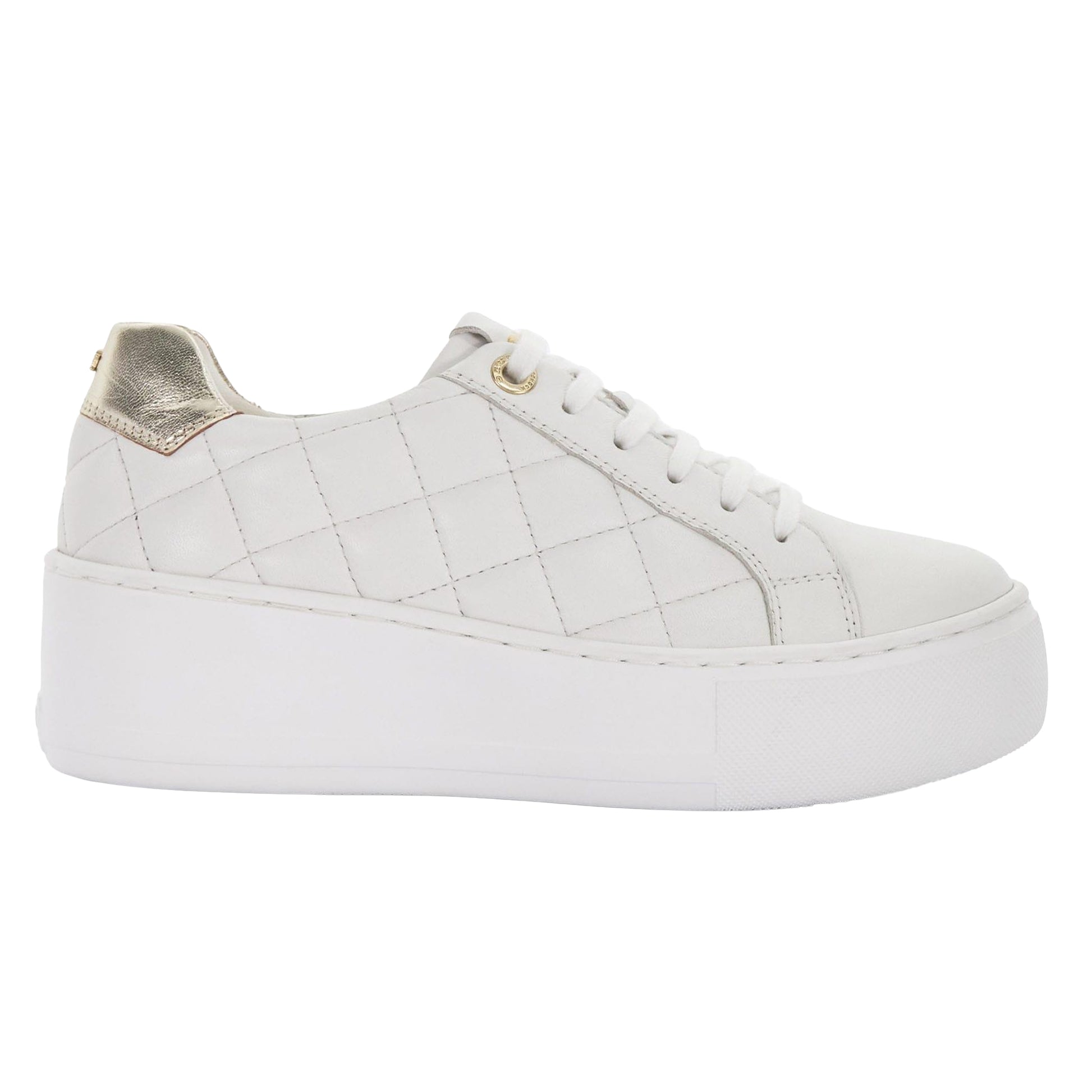 White - Side - Boss Womens-Ladies Elizas Quilted Leather Wedge Trainers
