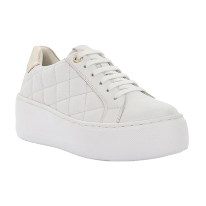 White - Front - Boss Womens-Ladies Elizas Quilted Leather Wedge Trainers