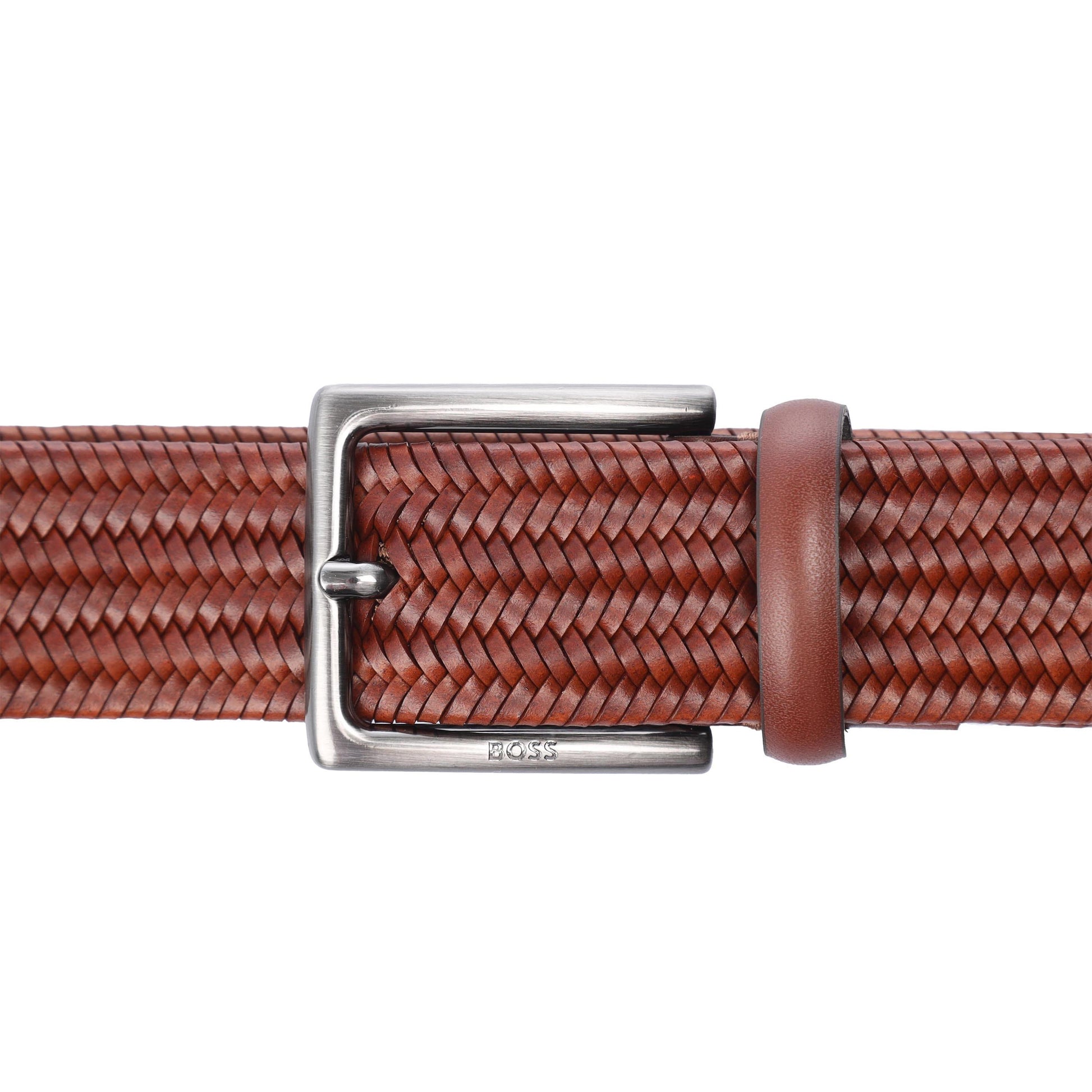 Brown - Back - Boss Semyo Woven Leather Belt