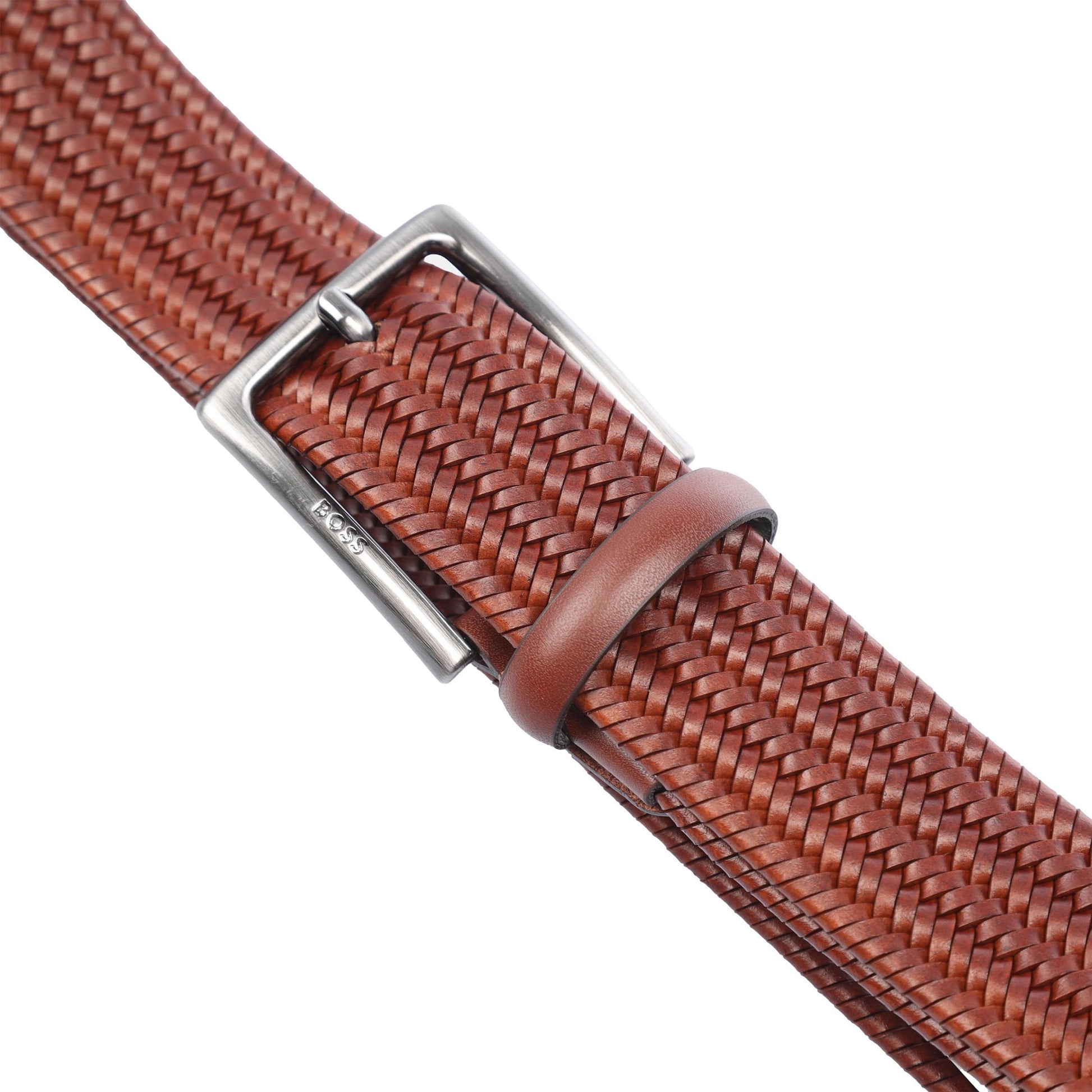 Brown - Side - Boss Semyo Woven Leather Belt