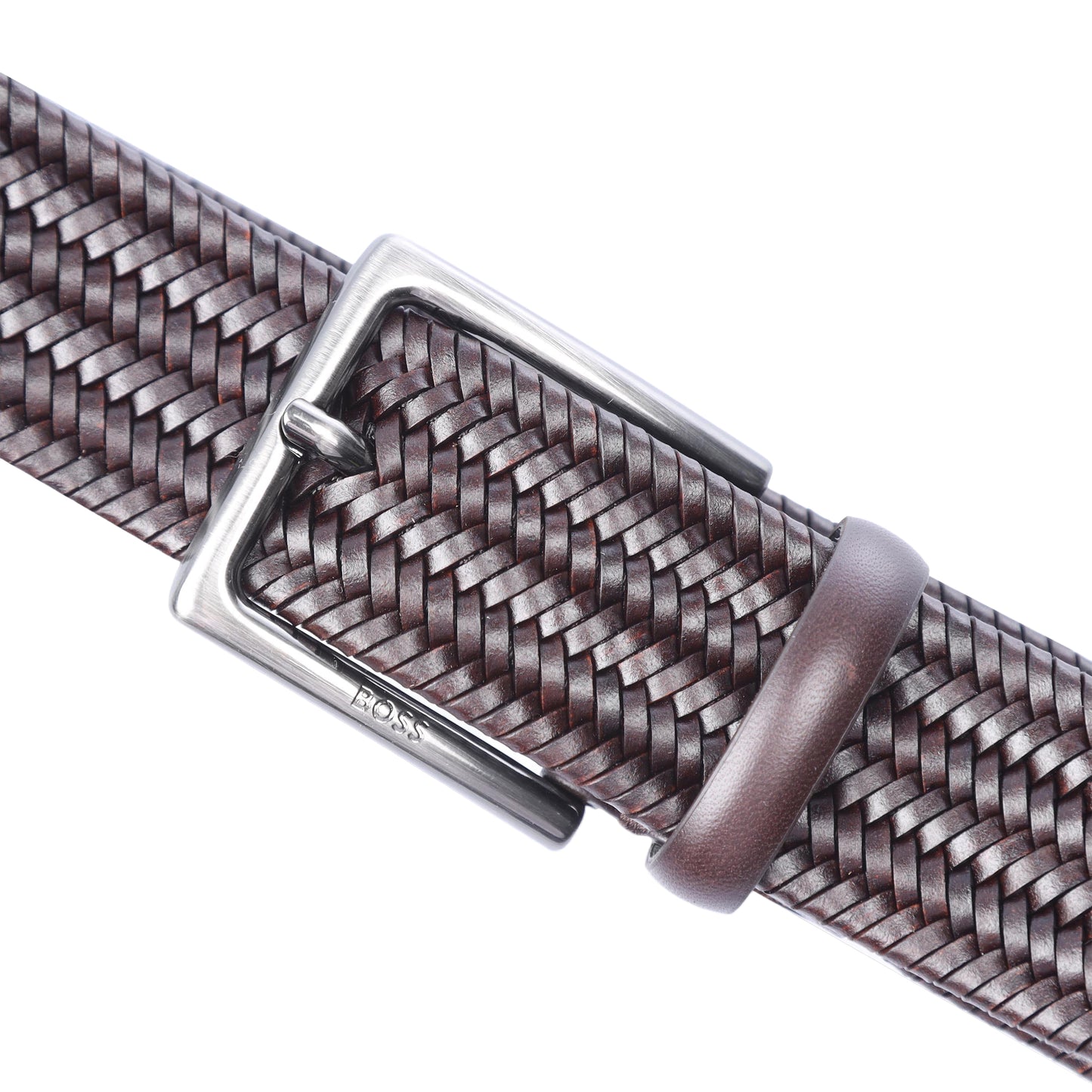 Dark Brown - Side - Boss Semyo Woven Leather Belt