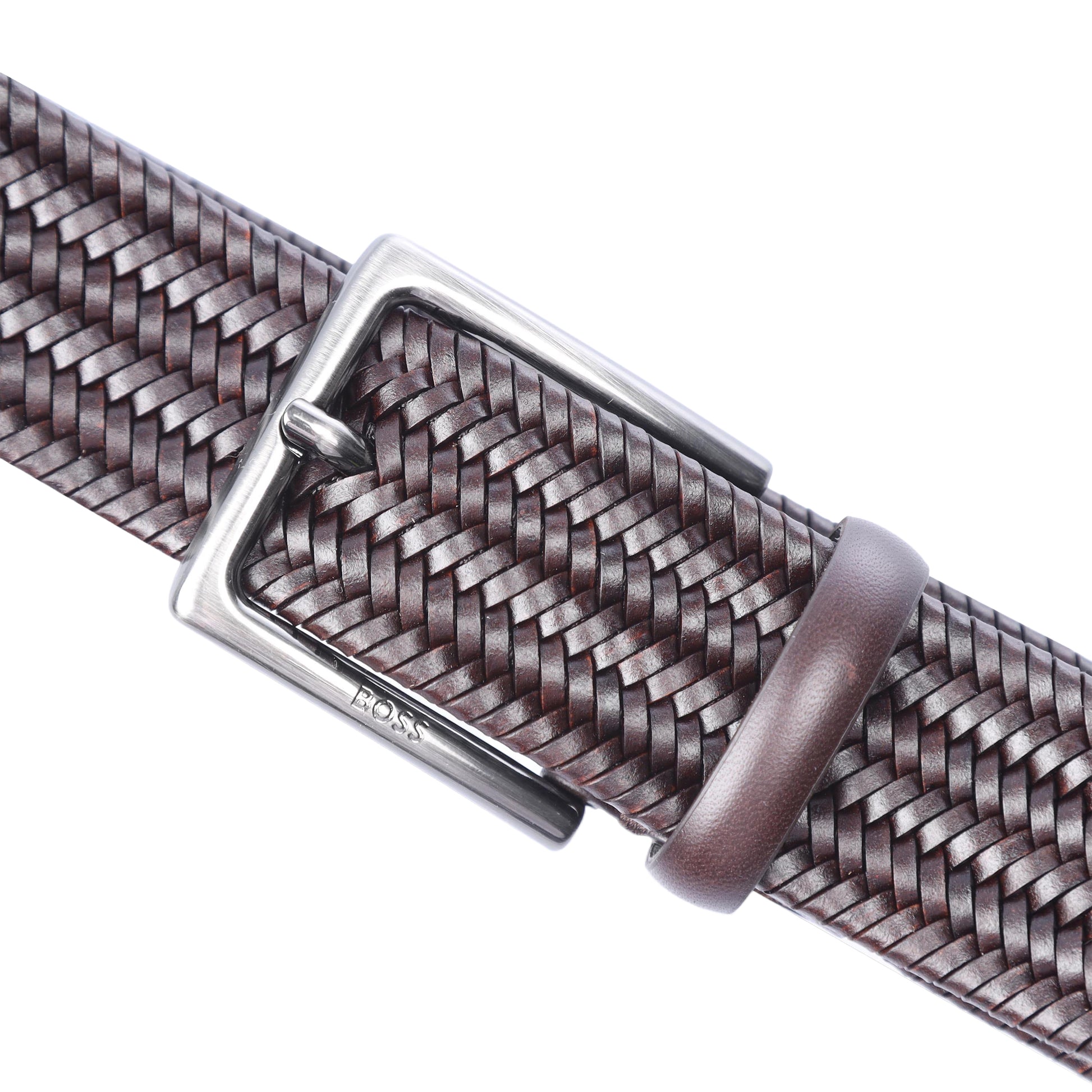 Dark Brown - Side - Boss Semyo Woven Leather Belt
