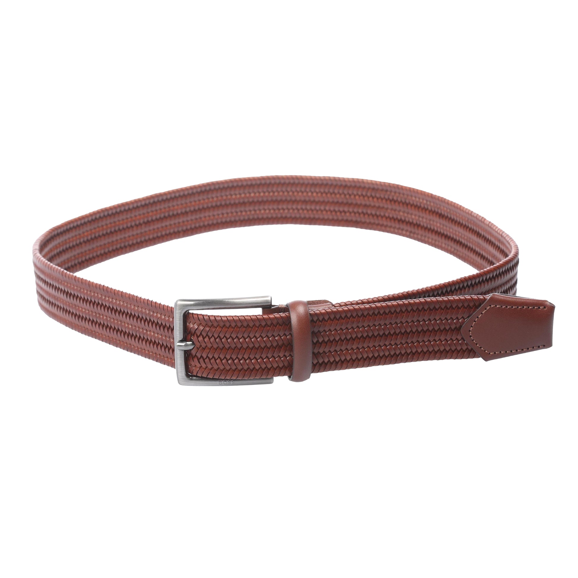 Brown - Front - Boss Semyo Woven Leather Belt