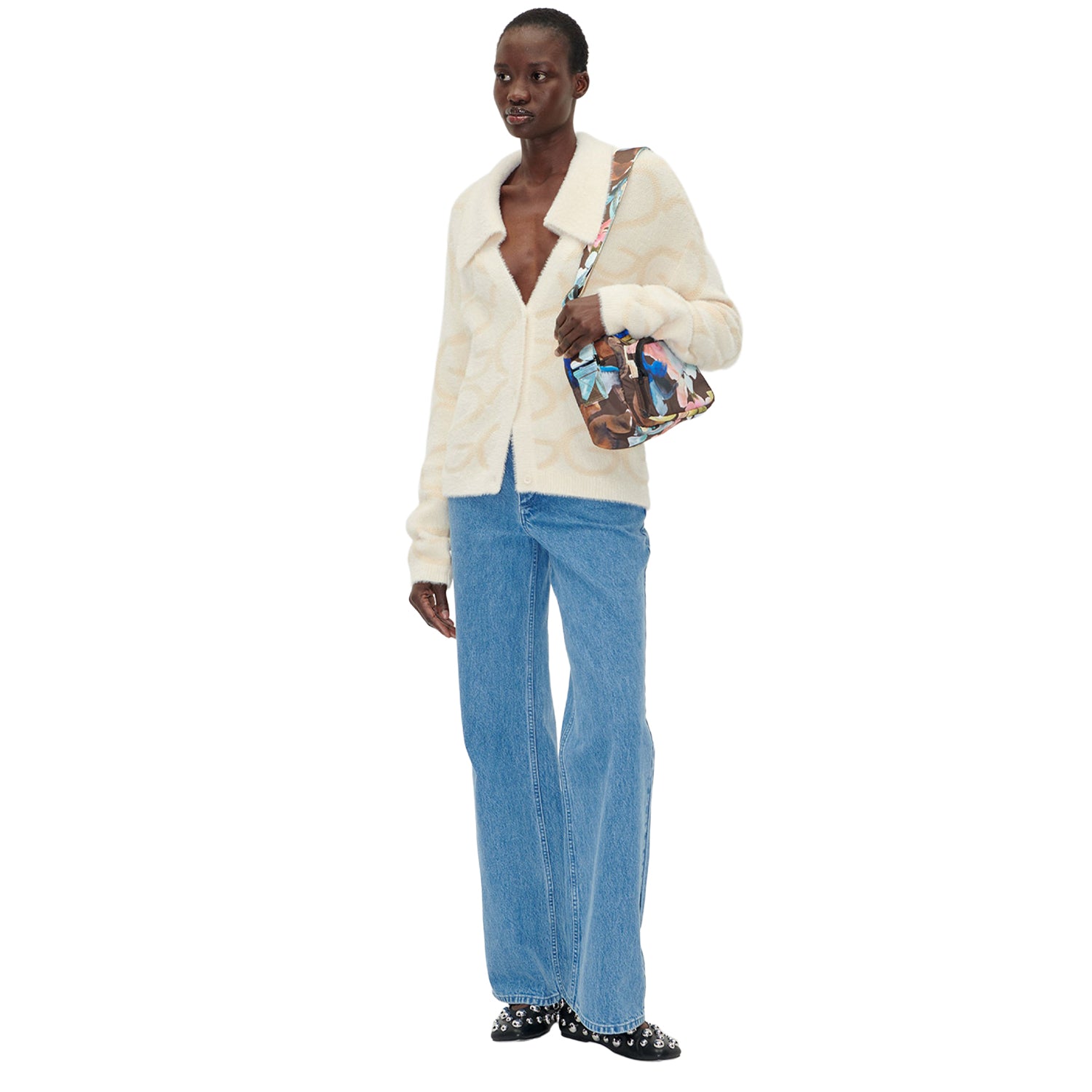 Off White - Side - Stine Goya Womens-Ladies Cropped Long-Sleeved Cardigan