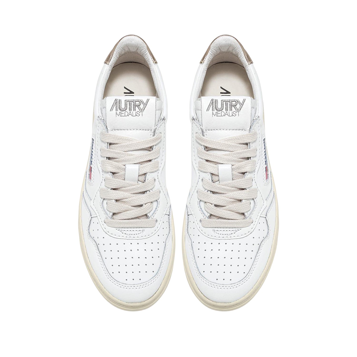 White-Gold - Pack Shot - Autry Womens-Ladies Medalist Trainers