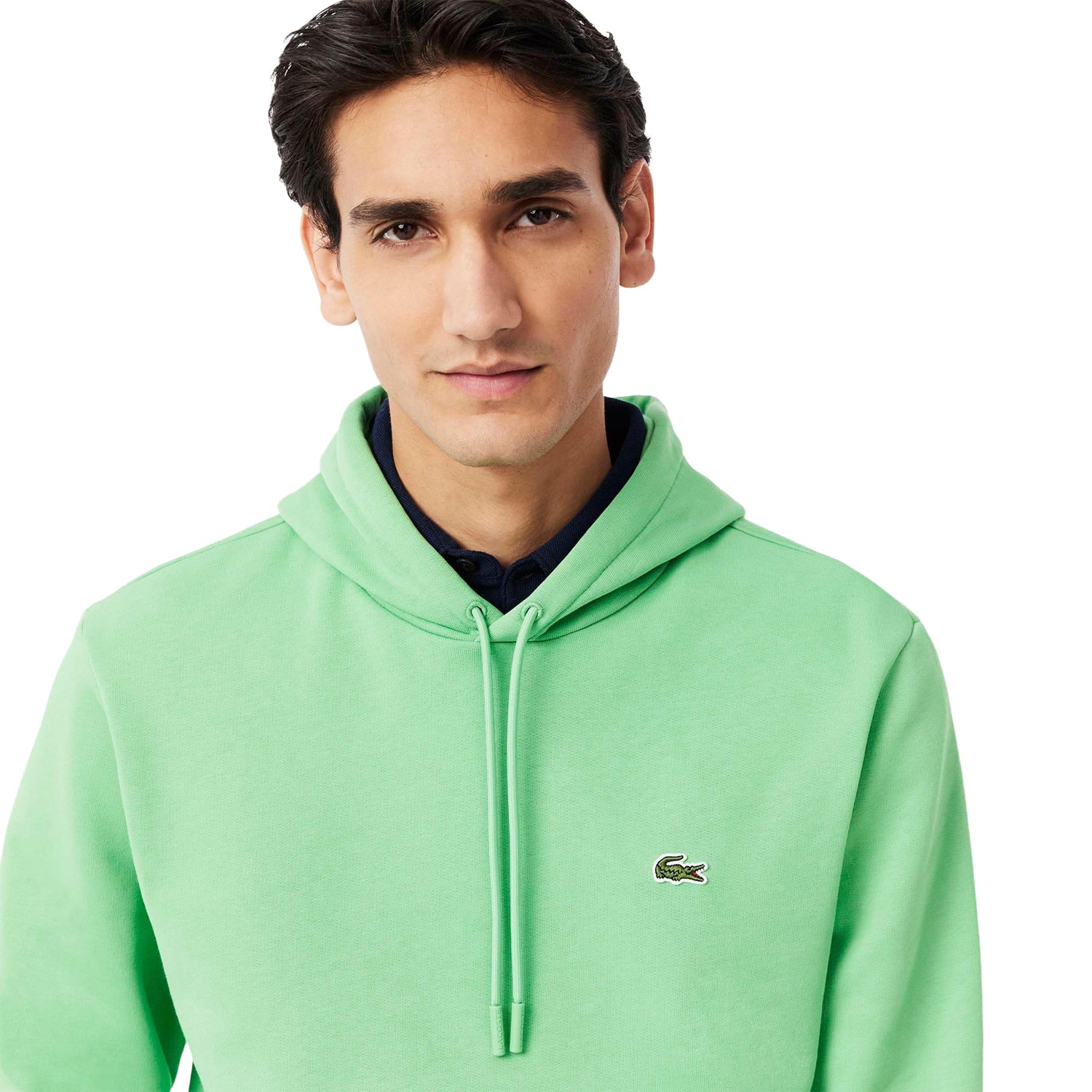 Green - Side - Lacoste Mens Organic Cotton Fleece Hoodie