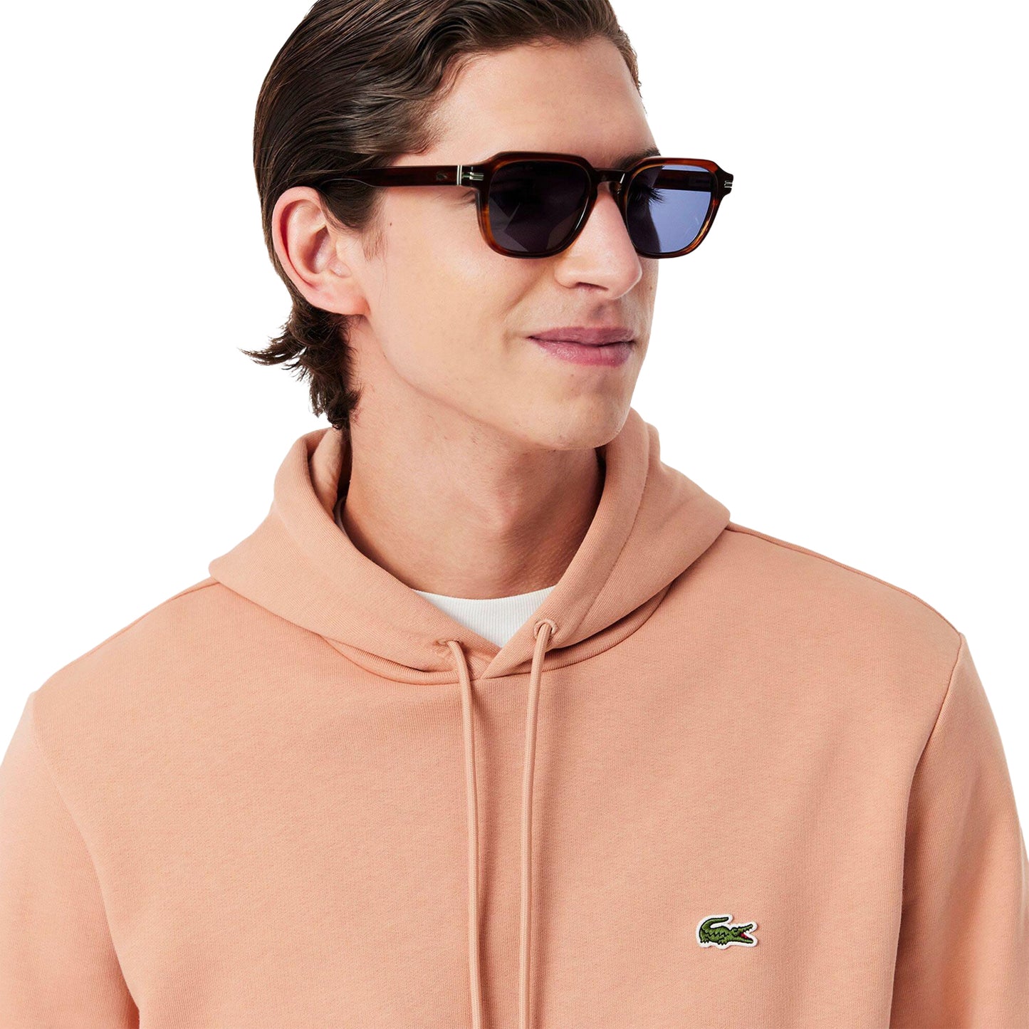 Orange - Side - Lacoste Mens Organic Cotton Fleece Hoodie