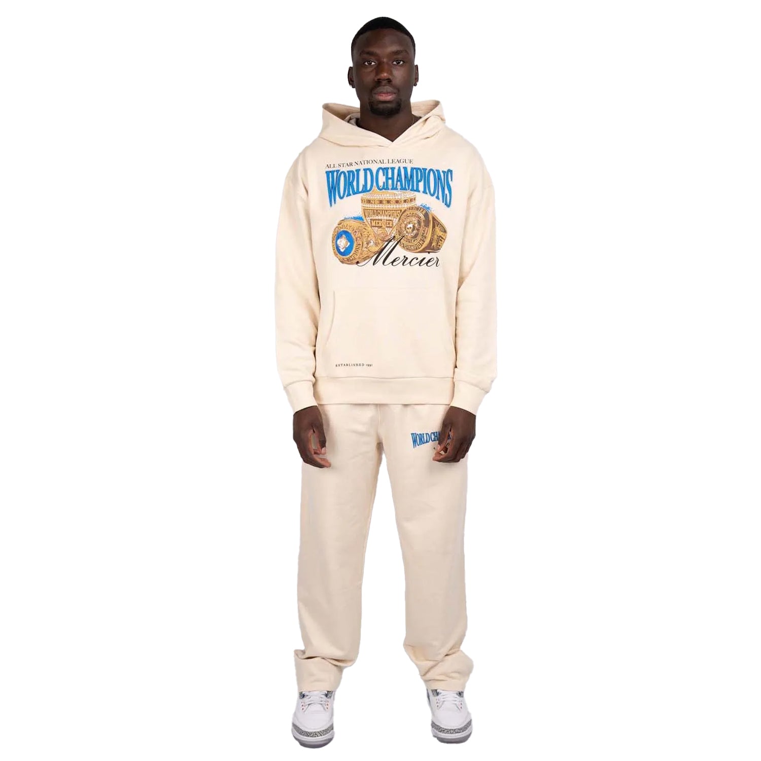 Ecru - Side - Mercier Mens Champions Ring Hoodie