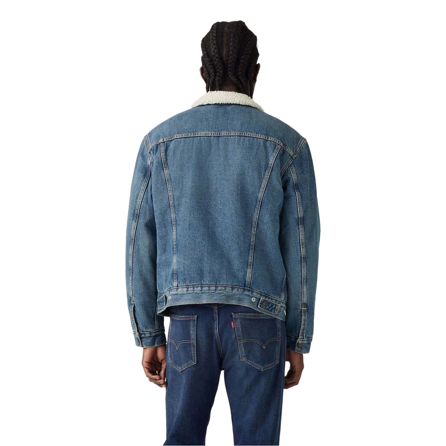 Blue - Back - Levis Mens Type III Sherpa Trucker Jacket