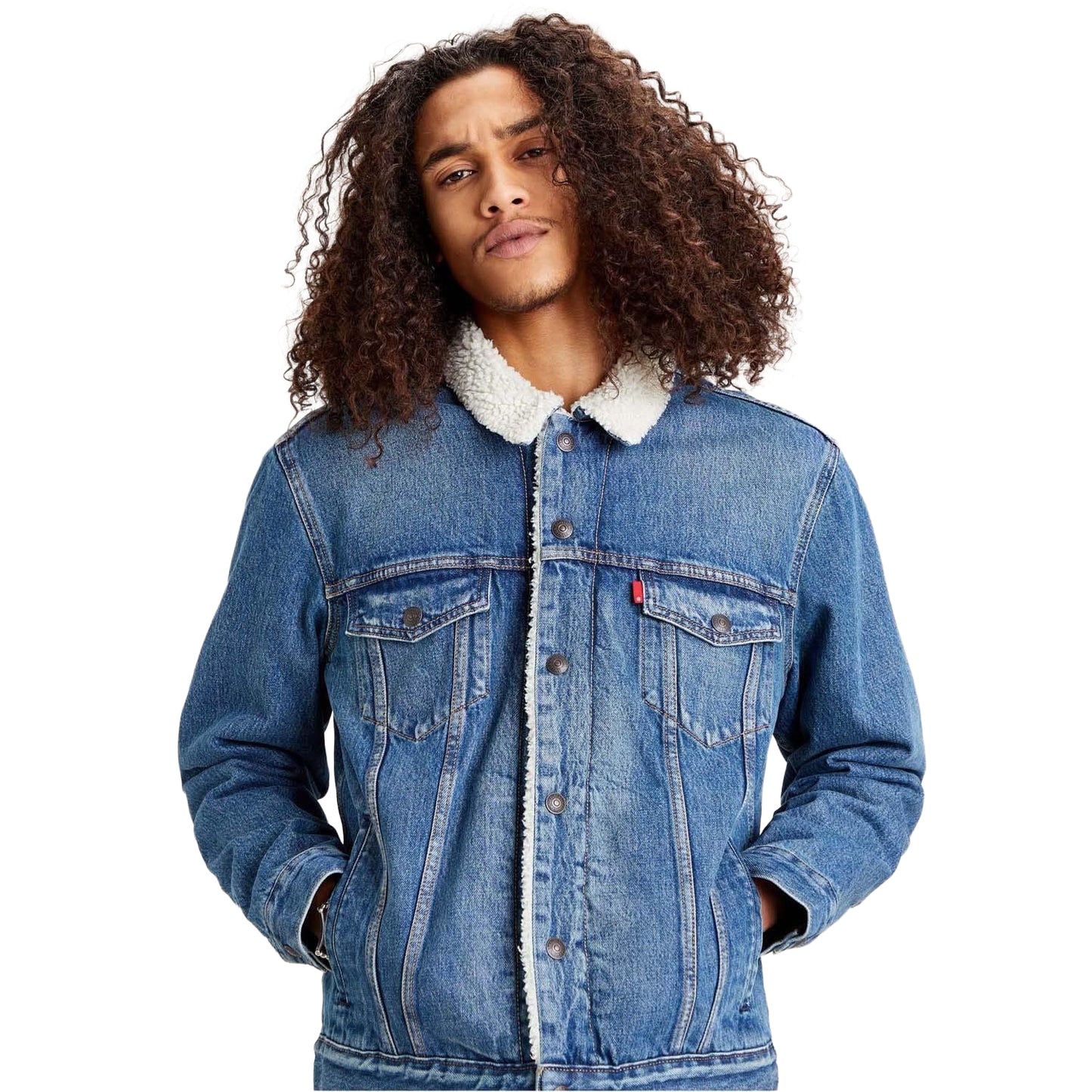 Blue - Side - Levis Mens Type III Sherpa Trucker Jacket