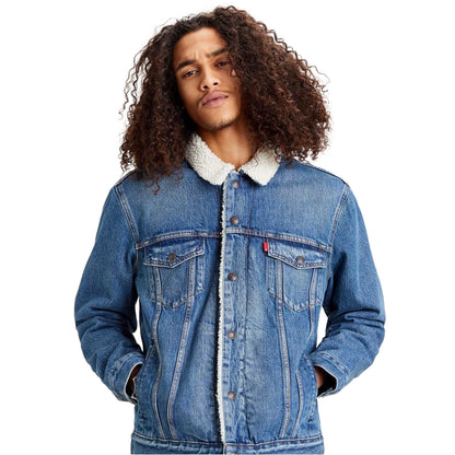 Blue - Side - Levis Mens Type III Sherpa Trucker Jacket