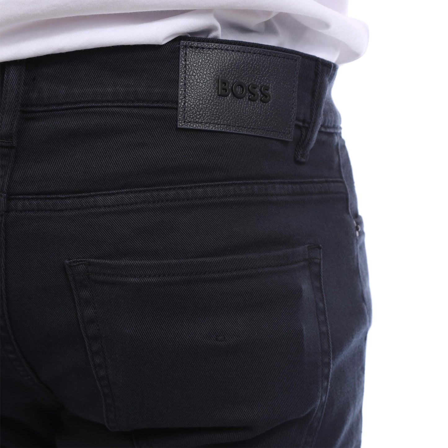 Dark Blue - Side - Boss Mens Delaware 3 in 1 Leather Patch Slim Jeans
