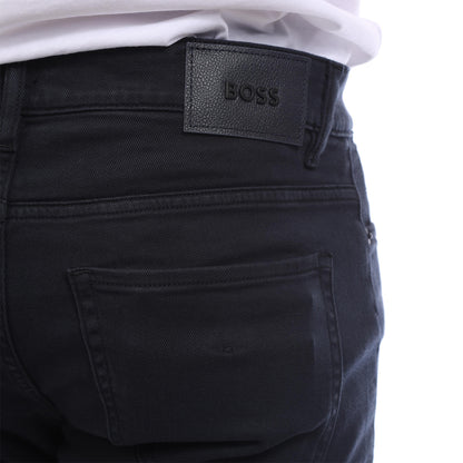 Dark Blue - Side - Boss Mens Delaware 3 in 1 Leather Patch Slim Jeans