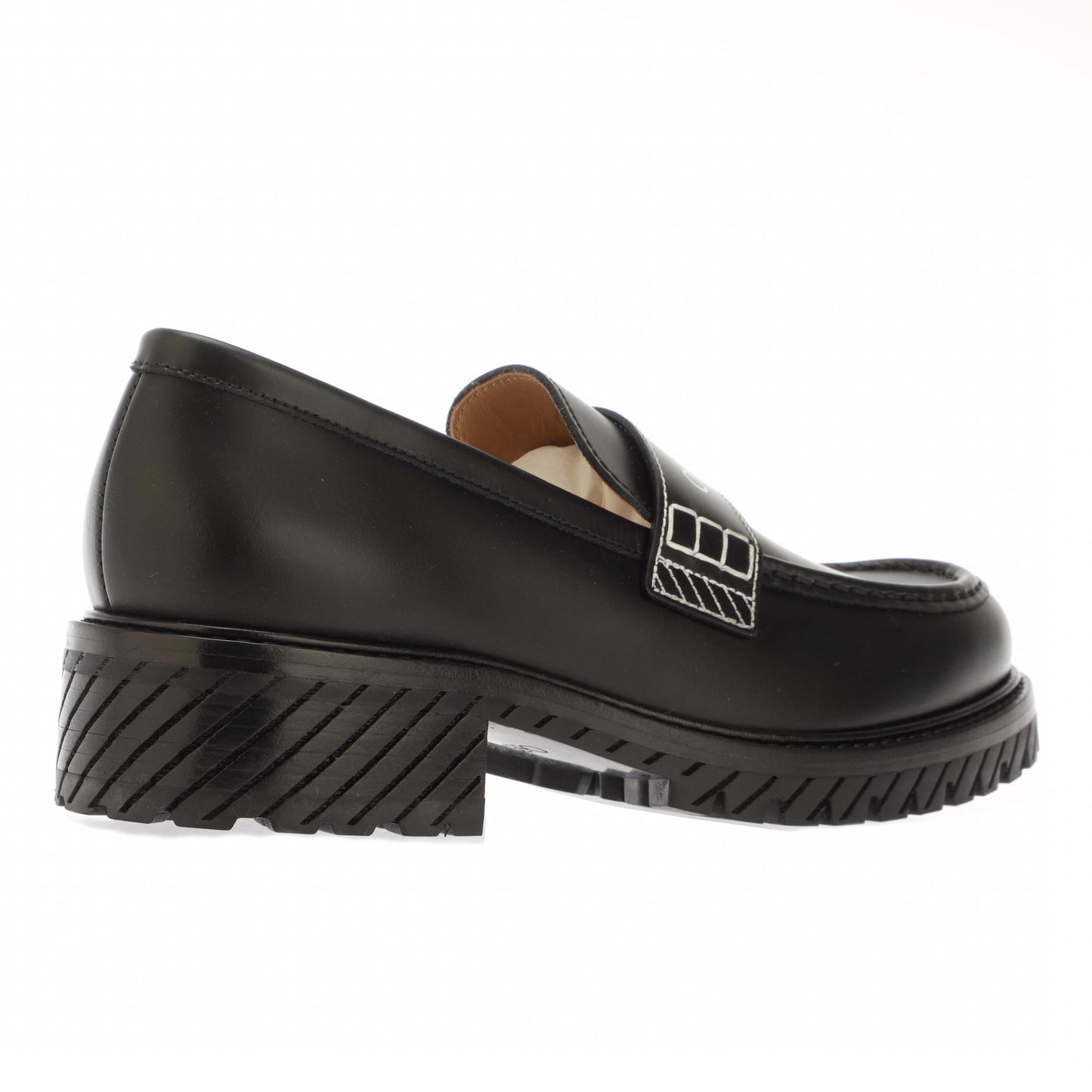 Black-White - Back - Off White Womens-Ladies Combat Leather Loafers