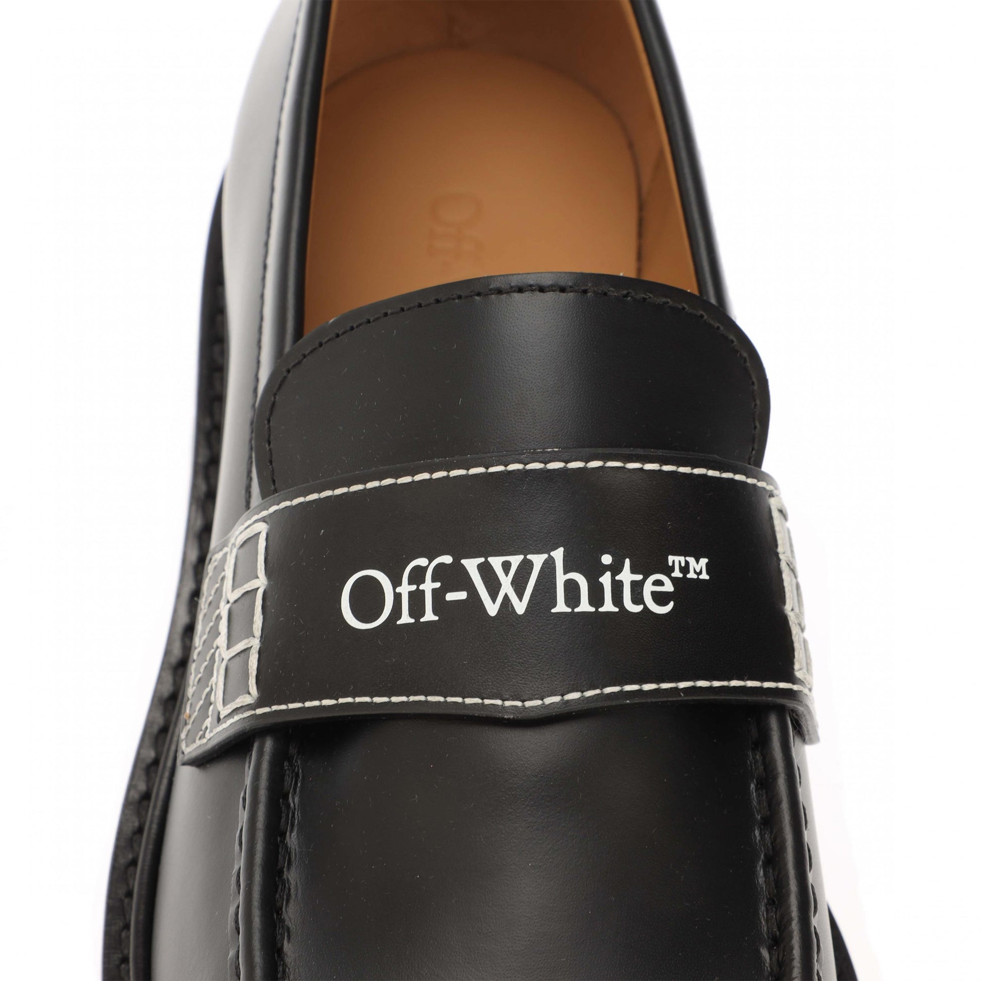 Black-White - Lifestyle - Off White Womens-Ladies Combat Leather Loafers