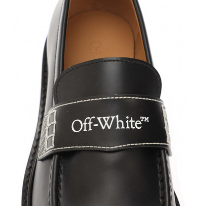 Black-White - Lifestyle - Off White Womens-Ladies Combat Leather Loafers