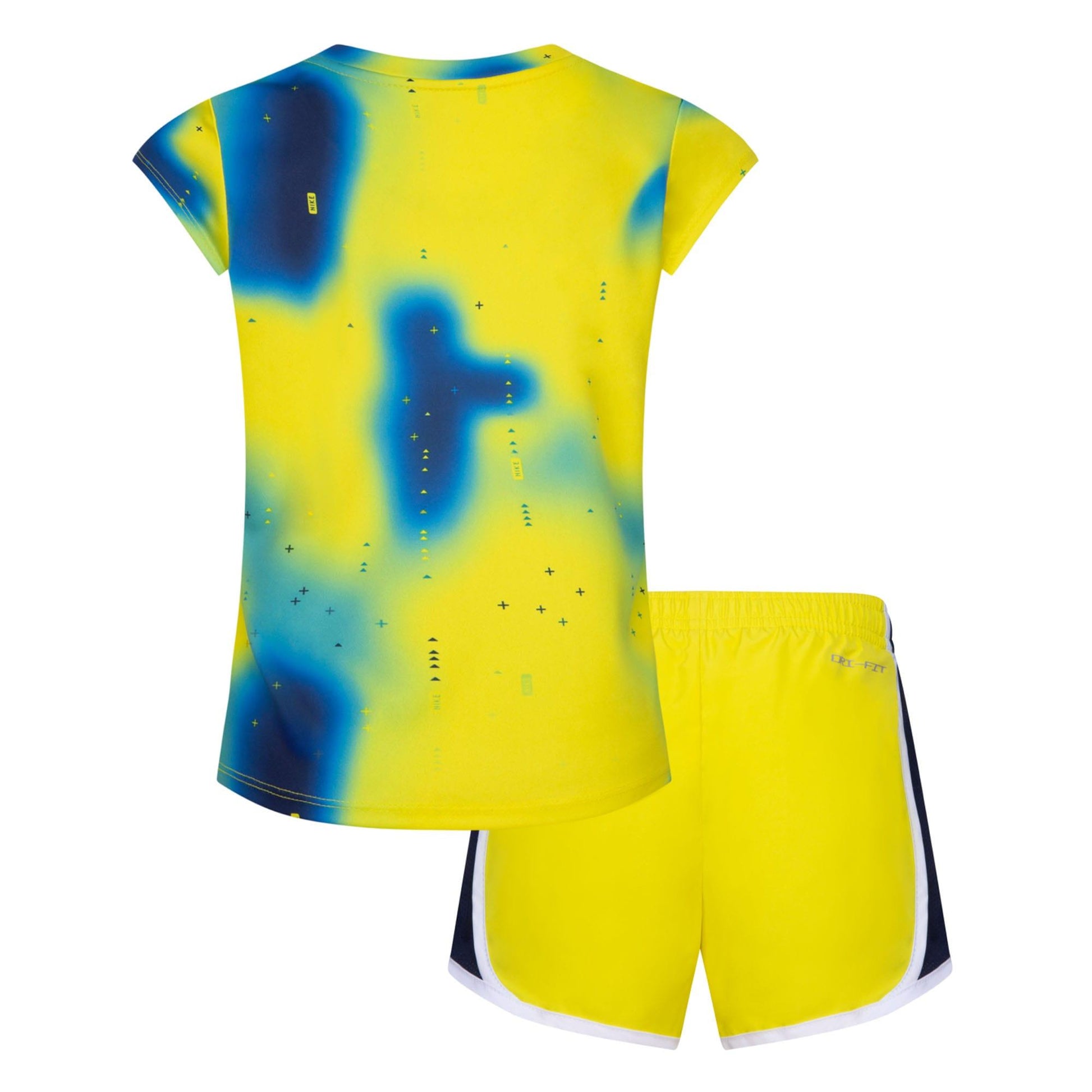 Yellow - Back - Nike Childrens-Kids Dri-FIT Short-Sleeved Top & Shorts Set