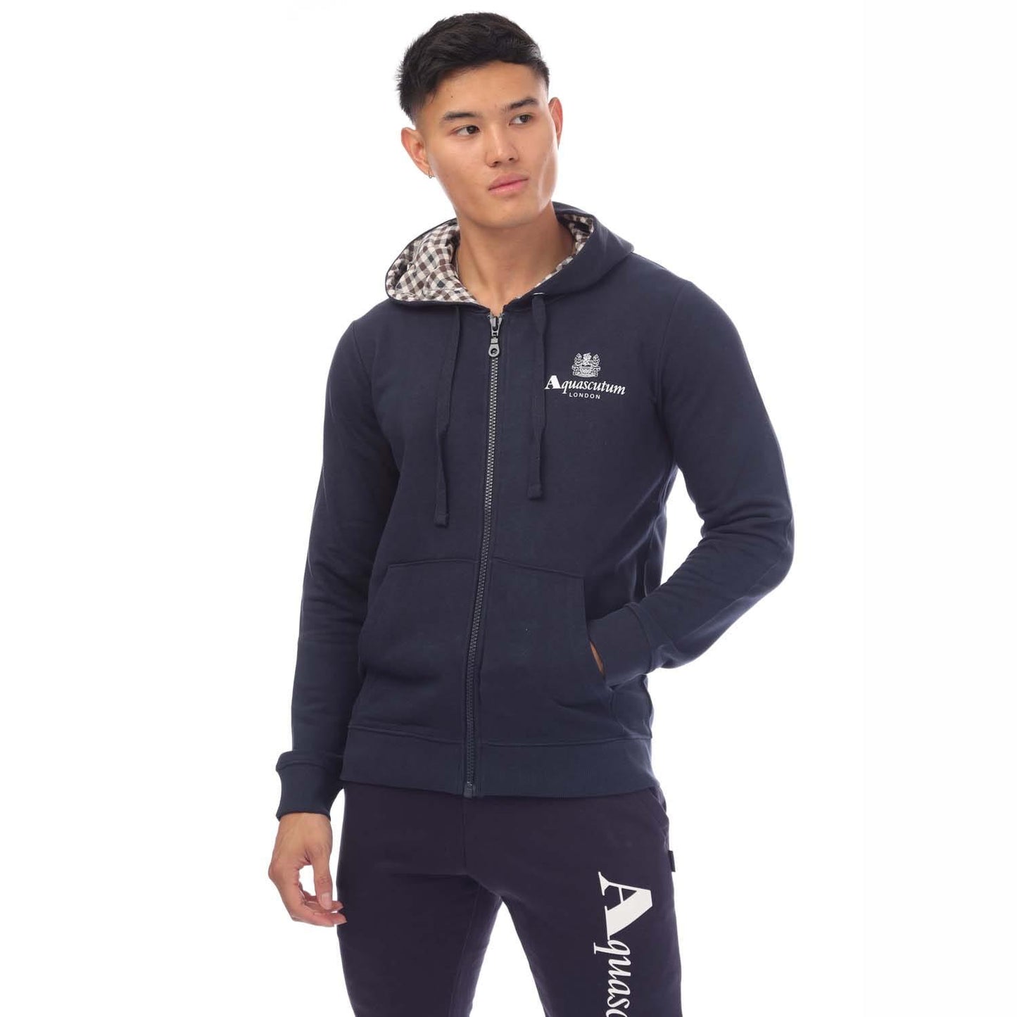 Navy - Front - Aquascutum Unisex Adult Zip Hooded Sweatshirt