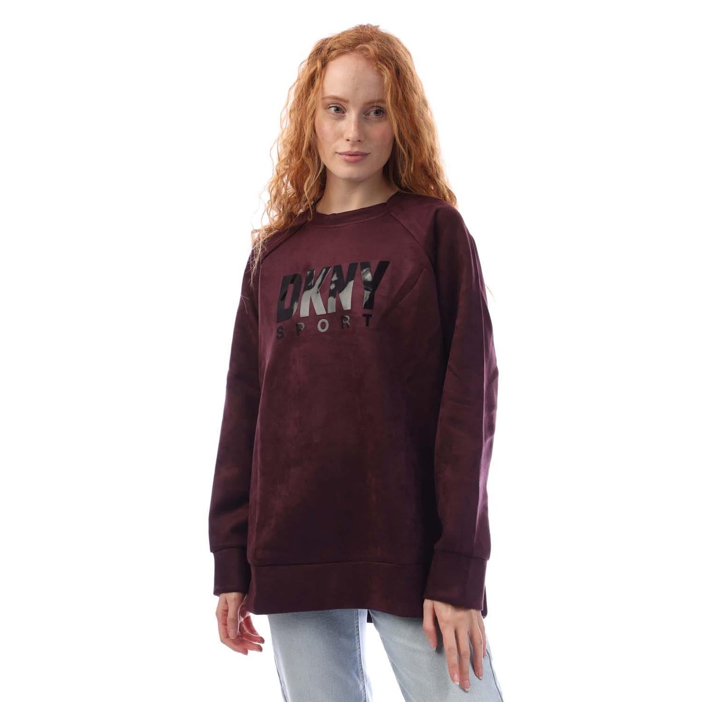 Red - Front - DKNY Womens-Ladies Scuba Sueded Sweatshirt
