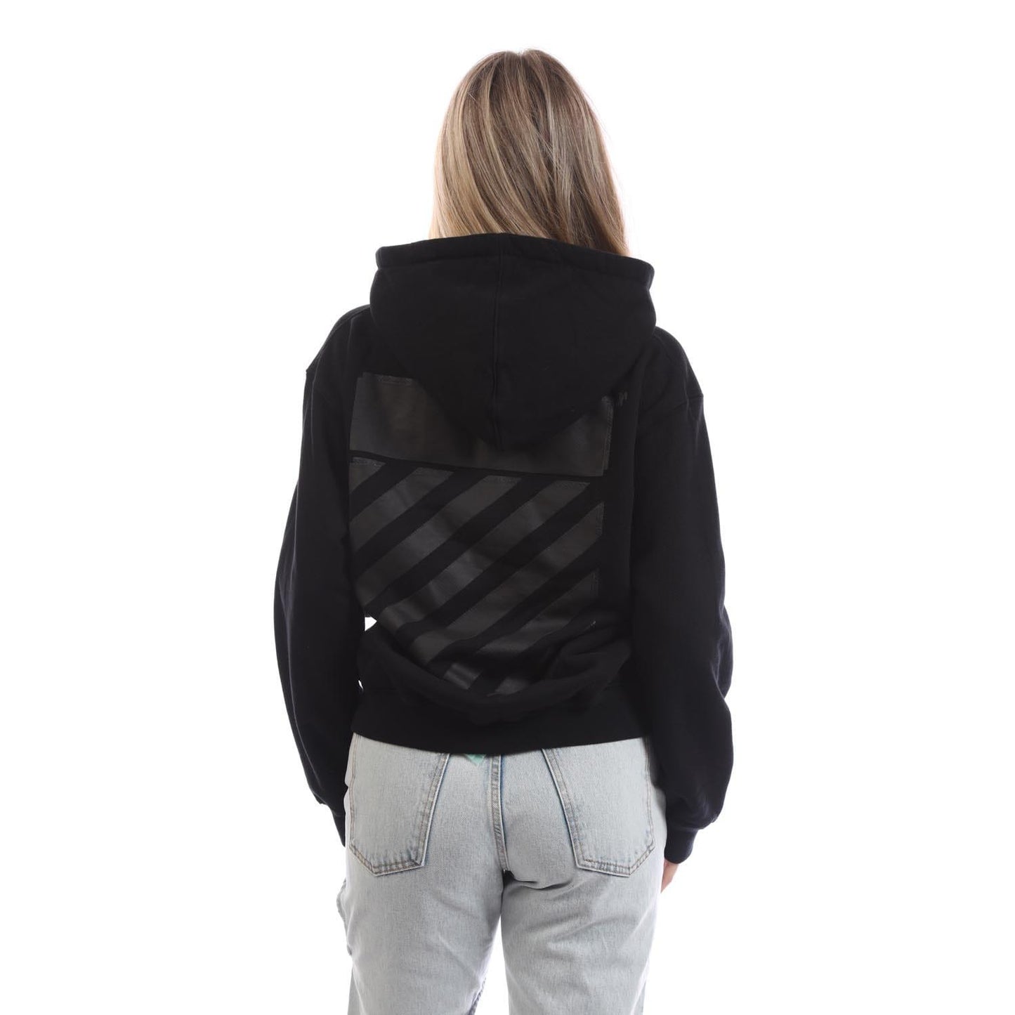 Black - Back - Off White Womens-Ladies Diagonal Full Zip Hoodie
