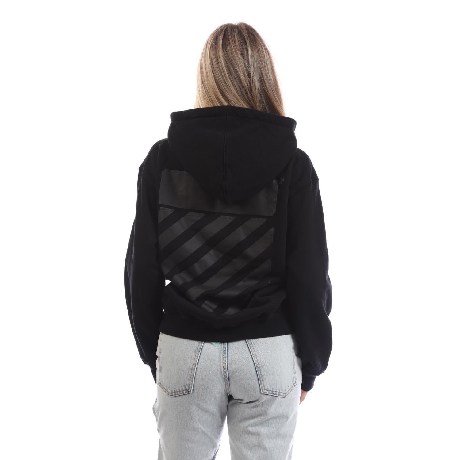Black - Back - Off White Womens-Ladies Diagonal Full Zip Hoodie