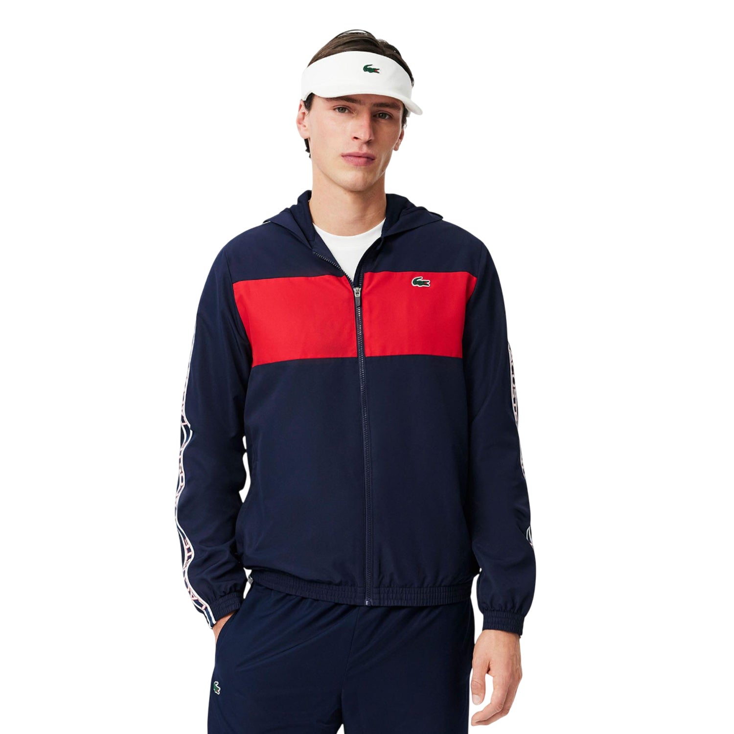 Navy - Pack Shot - Lacoste Mens Colour Block Logo Tennis Full Zip Hoodie