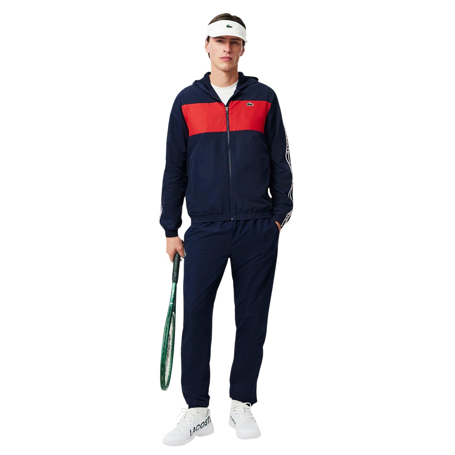Navy - Close up - Lacoste Mens Colour Block Logo Tennis Full Zip Hoodie