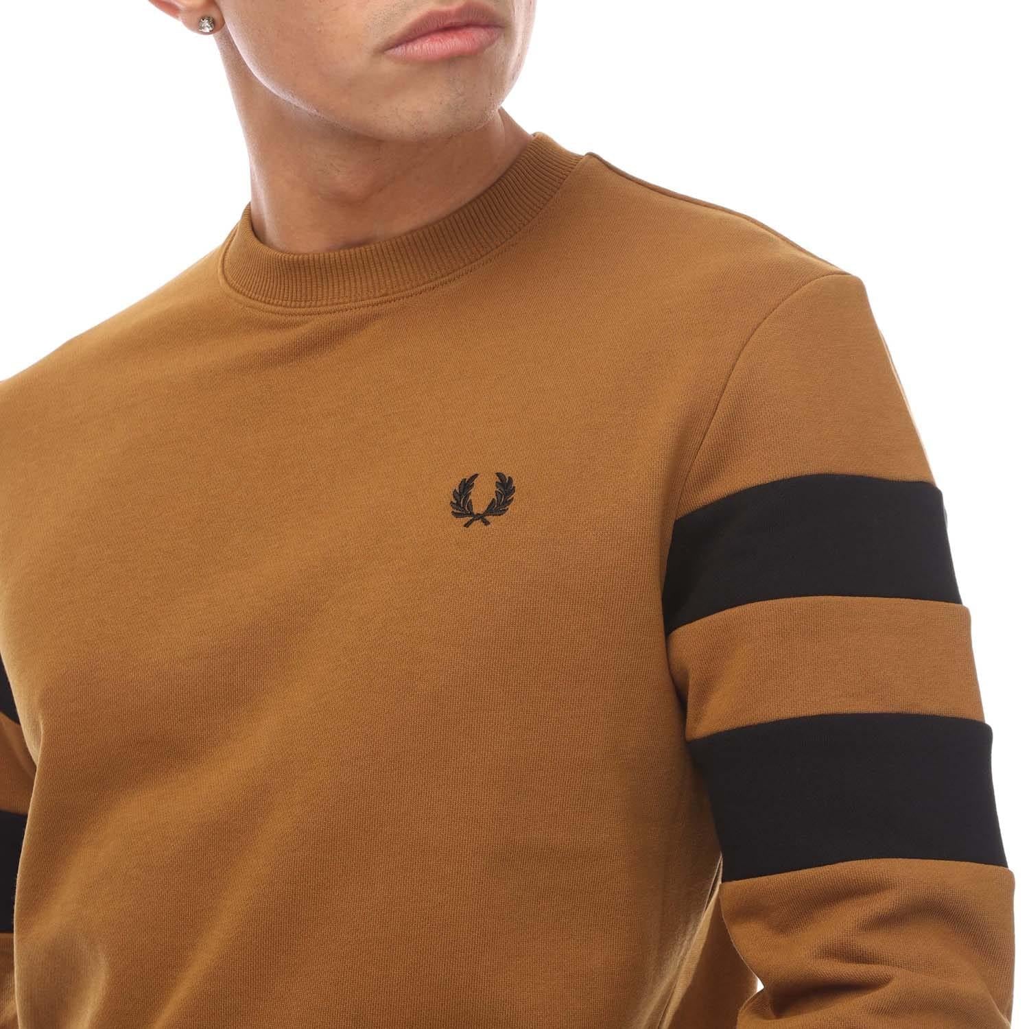 Camel - Side - Fred Perry Mens Tipped Sleeve Sweatshirt