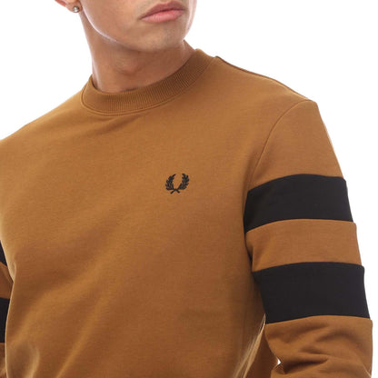 Camel - Side - Fred Perry Mens Tipped Sleeve Sweatshirt
