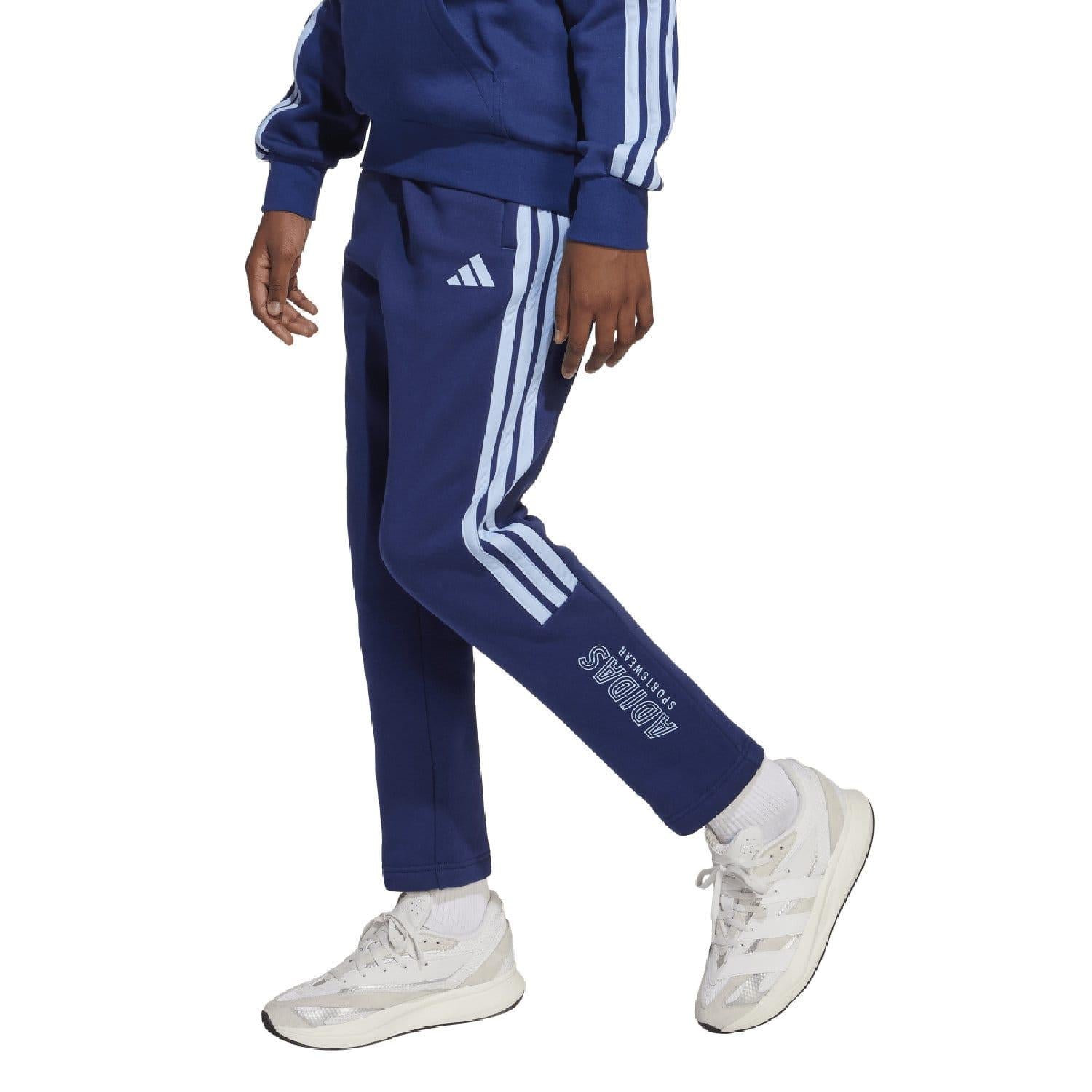 Blue - Side - Adidas Childrens-Kids House Of Tiro Fleece Tracksuit Bottoms