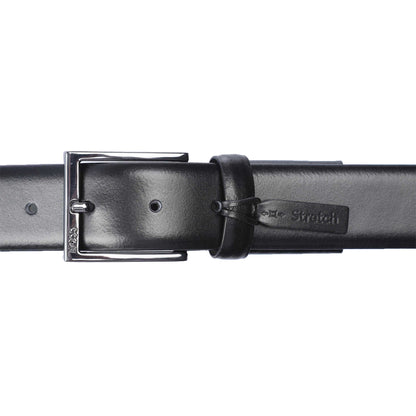Black - Side - Boss Unisex Adult Barn Leather Stretch Waist Belt