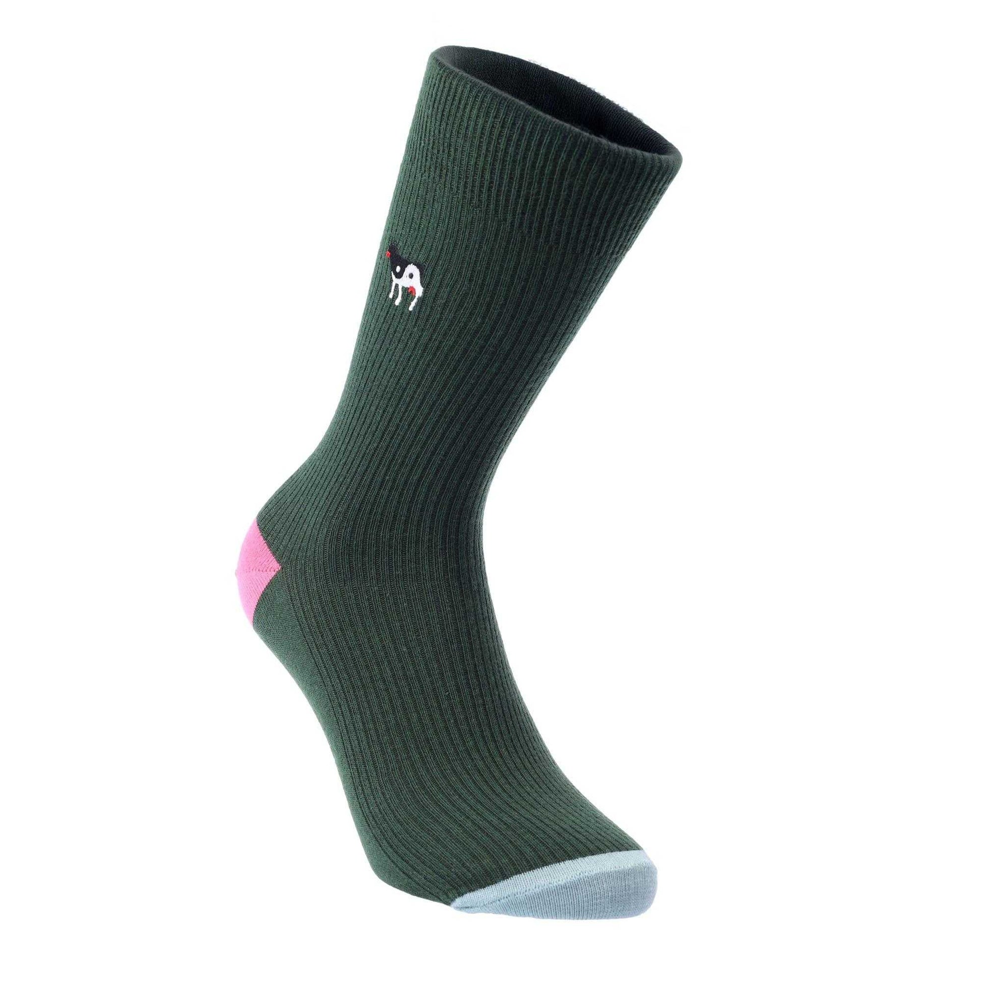 Green - Front - Happy Socks Unisex Adult Ying Yang Cow Ribbed Embroidered Socks